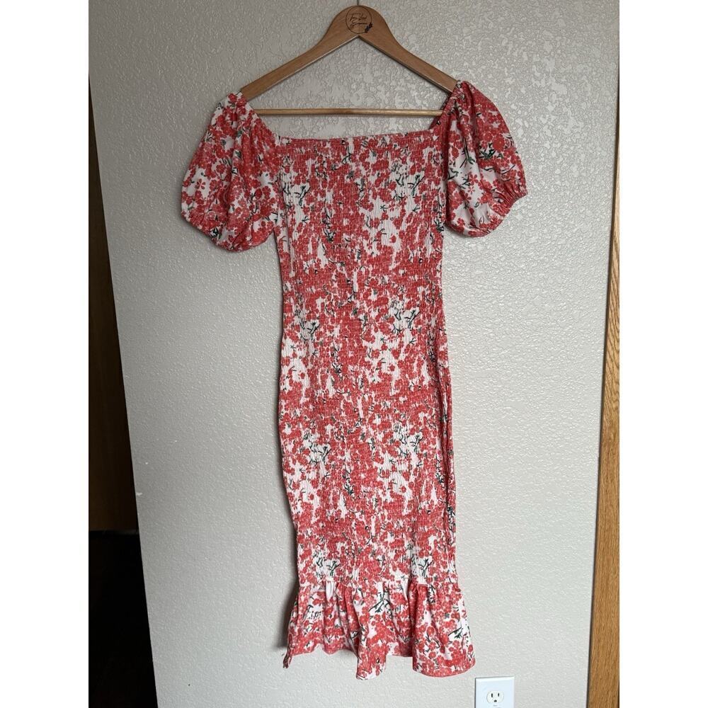 Holly Molly Off The Shoulder Shirred Midi Dress Size 4 Orange Floral New